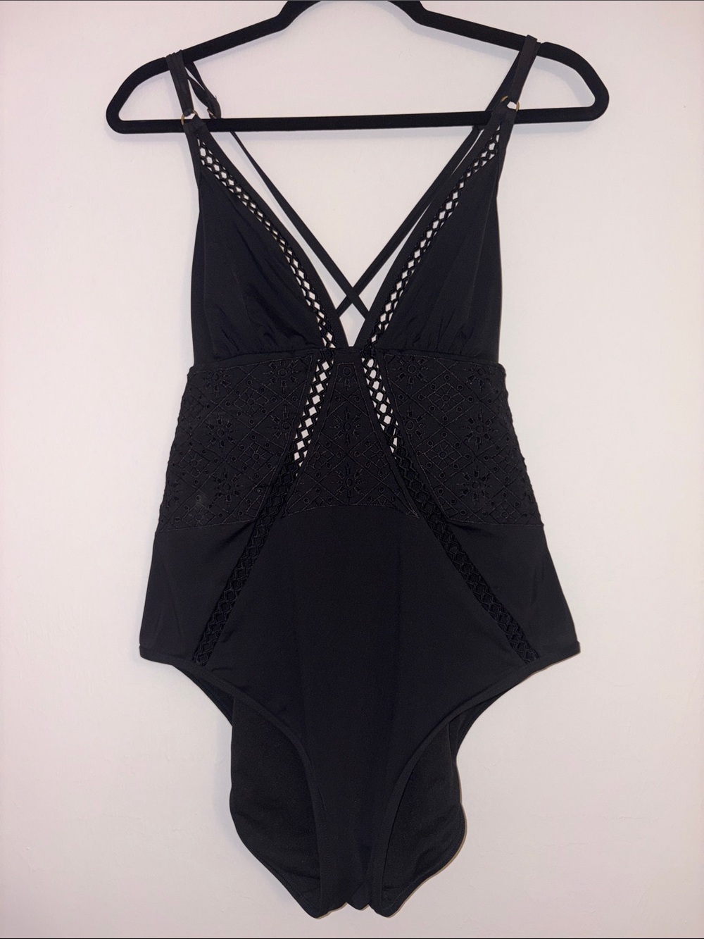 Black One-Piece Swimsuit with Lace Trim Size XXL - Picture 2 of 8